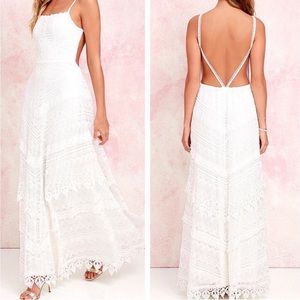 Lulu’s Beneath the Garden Arbor Ivory Lace Wedding Strappy Maxi Dress Sz XS
